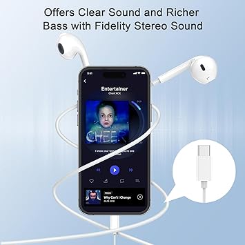 Apple Earbuds, USB C Wired Earphones Noise Canceling Isolating with USB-C Plug (Built-in Microphone & Volume Control) for Phone 15 Android Smartphone and Other USB C Type C Device Apple Earbuds, USB C Wired Earphones Noise Canceling Isolating with USB-C Plug (Built-in Microphone & Volume Control) for Phone 15 Android Smartphone and Other USB C Type C Device
